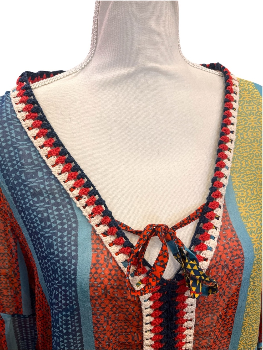 Gypsy 05 Global Village 100% Silk Patchwork Crochet Boho Blouse Top XS - Picture 9 of 14